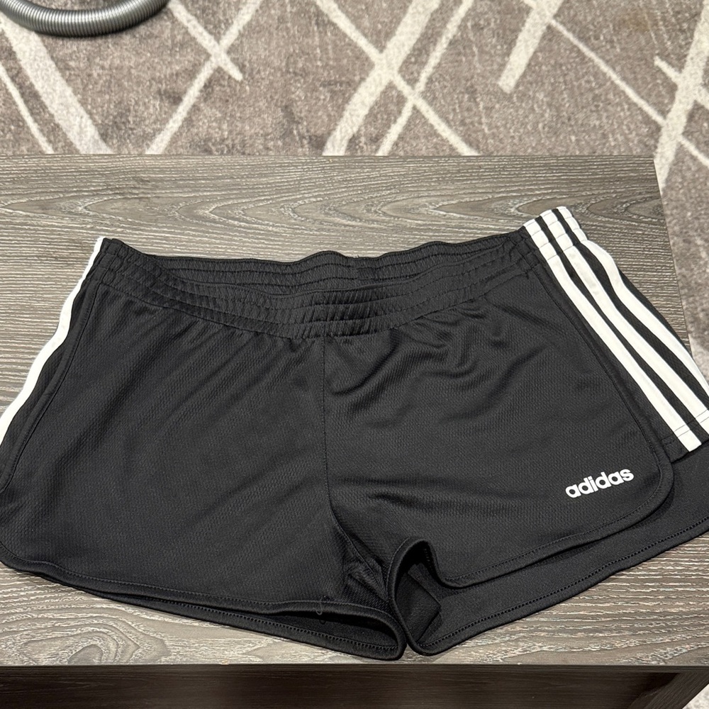 Adidas Women's Black Athletic Shorts with White Stripes